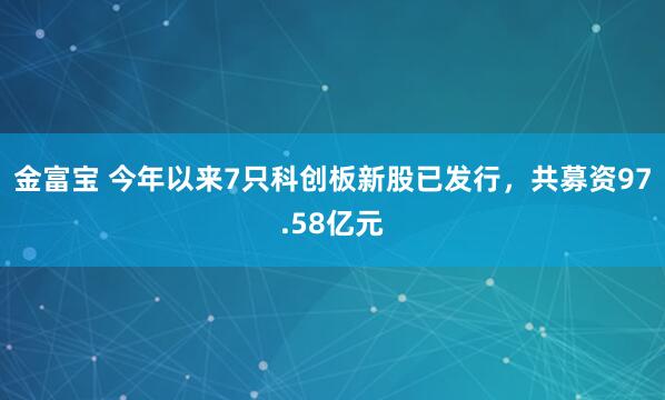 金富宝 今年以来7只科创板新股已发行，共募资97.58亿元