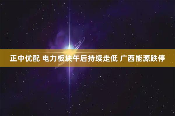 正中优配 电力板块午后持续走低 广西能源跌停