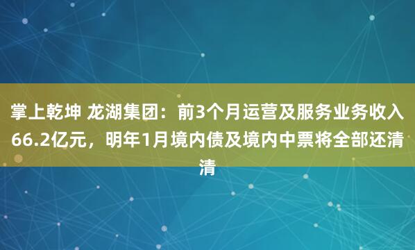 掌上乾坤 龙湖集团：前3个月运营及服务业务收入66.2亿元，明年1月境内债及境内中票将全部还清